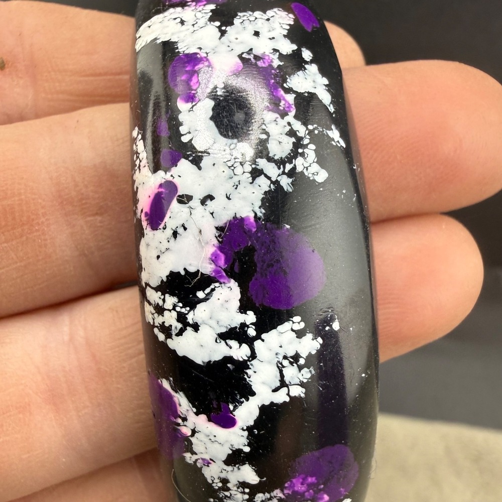 Vintage Estate Bangle Bracelet Black Purple Splatter Chunky Retro 8.5in